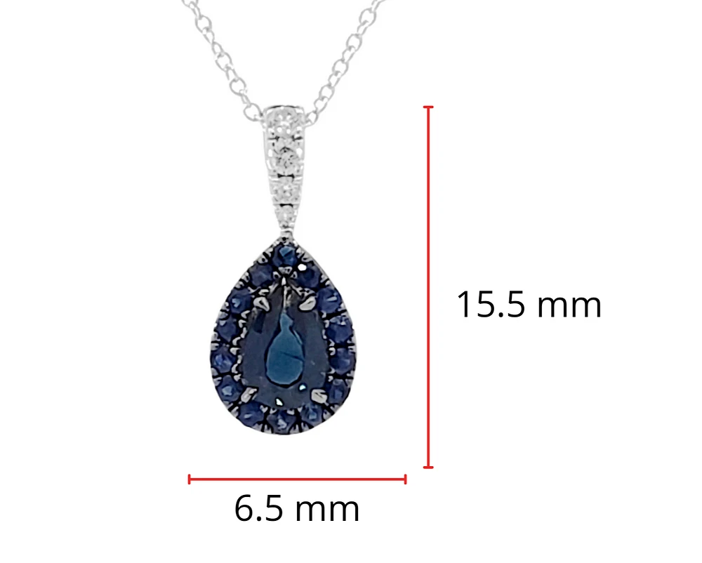 10K White Gold 0.63cttw Sapphire and 0.052cttw Diamond Halo Pendant - 18 inches