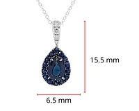 10K White Gold 0.63cttw Sapphire and 0.052cttw Diamond Halo Pendant - 18 inches