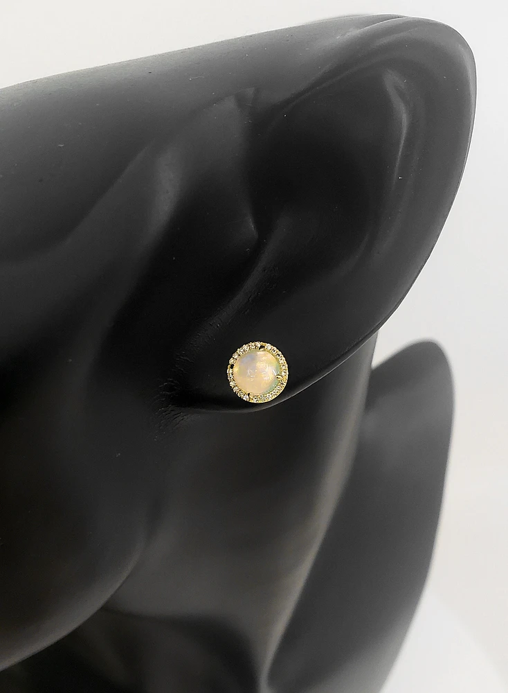 14K Yellow Gold 0.96cttw Opal and 0.10cttw Diamond Halo Earrings