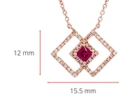 14K Rose Gold Ruby and Diamond Necklace, 18"