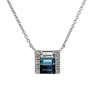 14K White Gold Blue Sapphire, Blue Topaz and White Topaz and Diamond Necklace, 18"