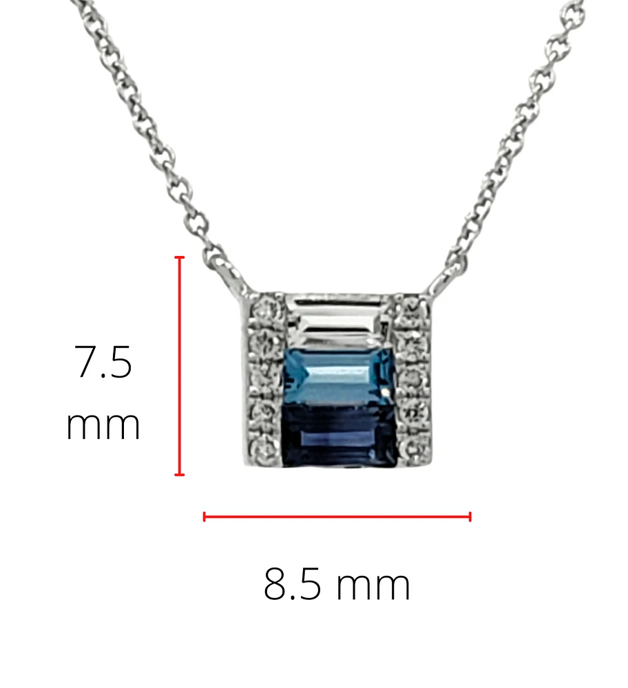 14K White Gold Blue Sapphire, Blue Topaz and White Topaz and Diamond Necklace, 18"