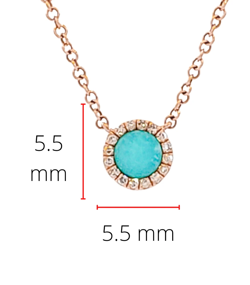 14K Rose Gold 0.18cttw Turquoise and 0.04cttw Diamond Necklace, 18"