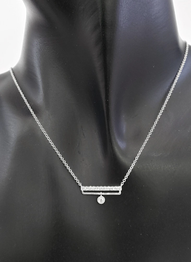 14K White Gold 0.18cttw Diamond Bar Pendant, 18"