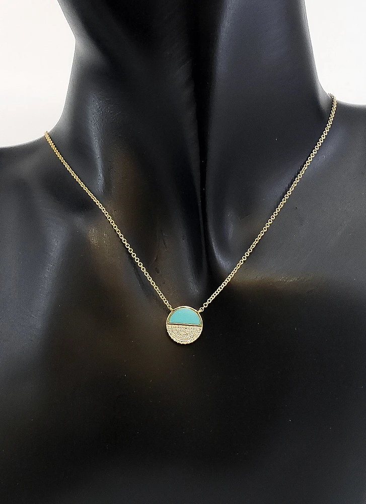 14K Yellow Gold 0.48cttw Turquoise and 0.08cttw Diamond Necklace, 18"