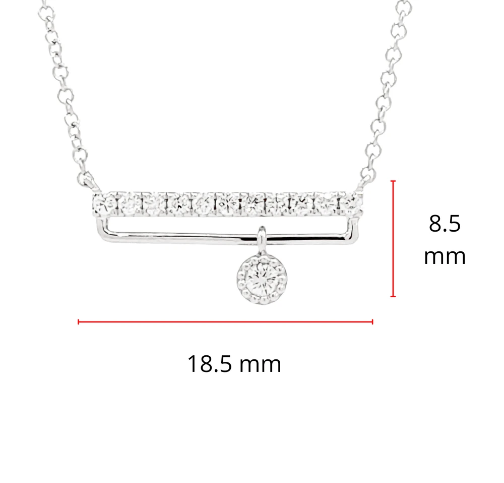 14K White Gold 0.18cttw Diamond Bar Pendant, 18"