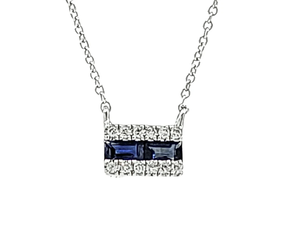 14K White Gold Sapphire and Diamond Necklace, 18"