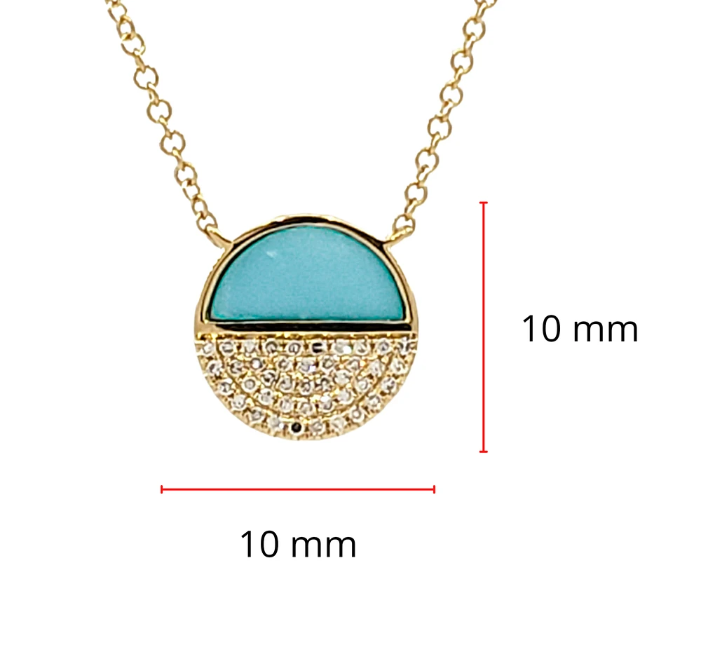 14K Yellow Gold 0.48cttw Turquoise and 0.08cttw Diamond Necklace, 18"