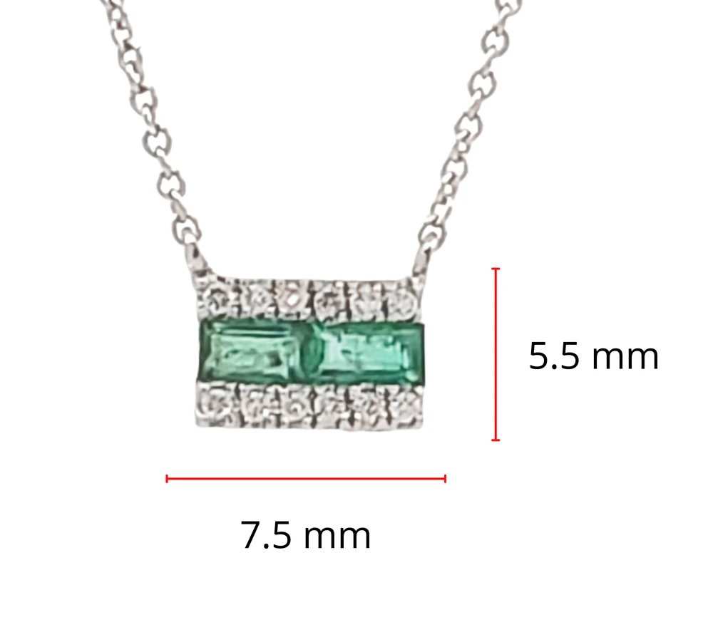 14K White Gold Emerald and Diamond Necklace, 18"