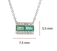 14K White Gold Emerald and Diamond Necklace, 18"