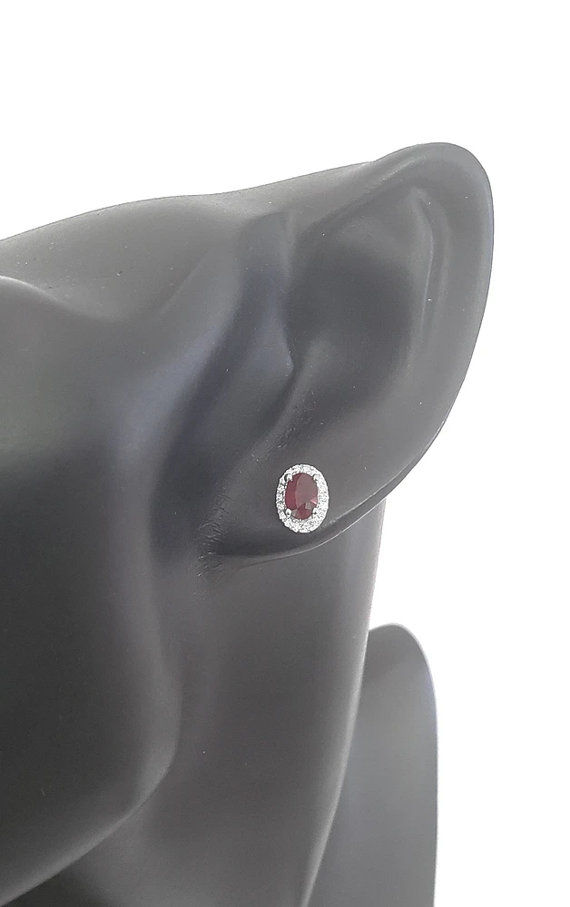 18K White Gold Ruby and Diamond Halo Stud Earrings