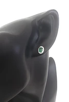 18K White Gold  Oval Cut Emerald and Diamond Halo Stud Earrings