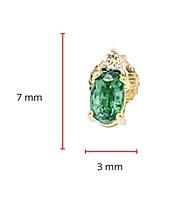 10K Yellow Gold  Oval Cut Emerald and Diamond Stud Earrings