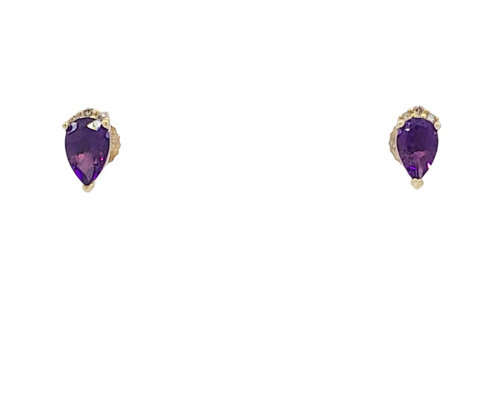 10K Gold Amethyst and Diamond Earrings