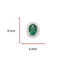 18K White Gold  Oval Cut Emerald and Diamond Halo Stud Earrings