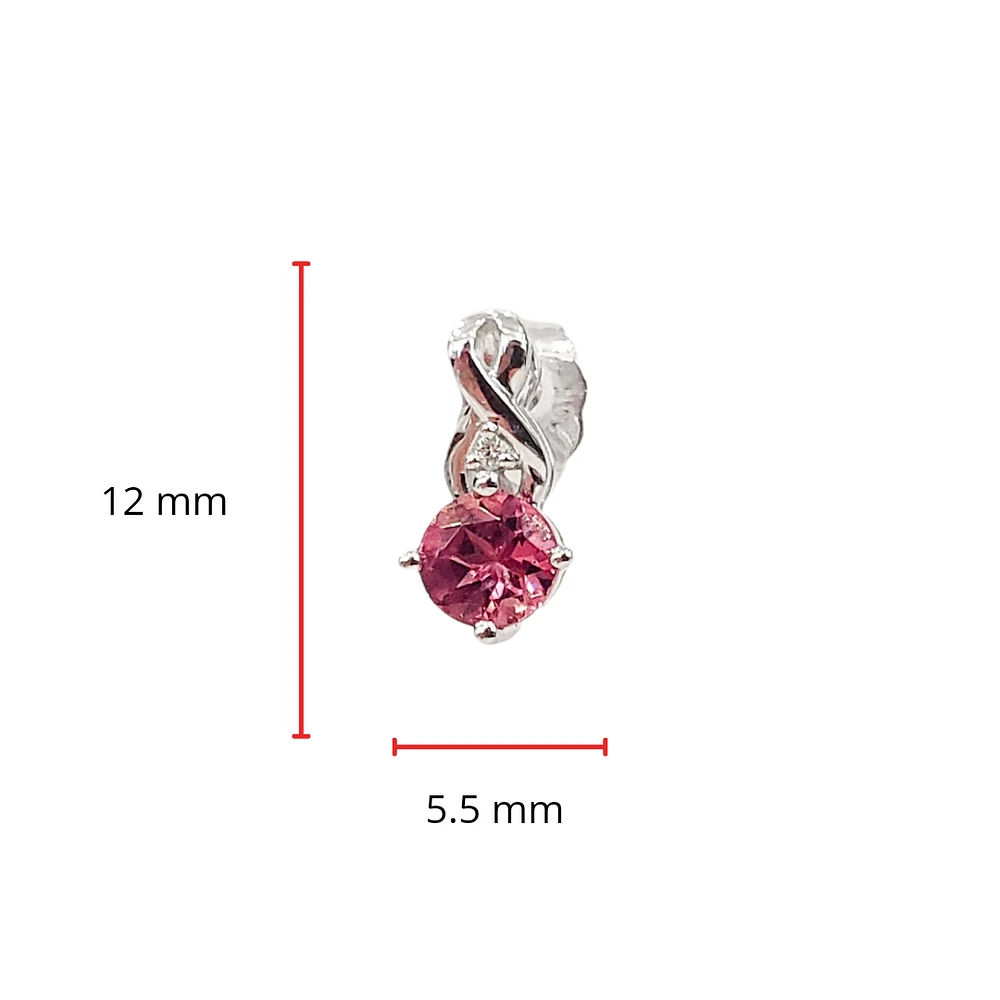 10K White Gold 0.90cttw Pink Tourmaline and 0.012cttw Diamond Stud Earrings with Butterfly Backings