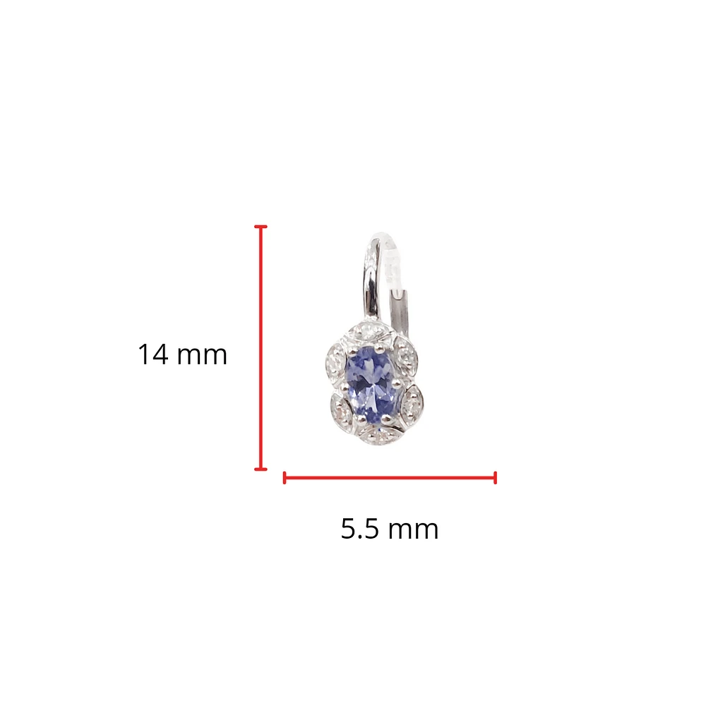 10K White Gold Tanzanite and Diamond Earrings with Lever Backs