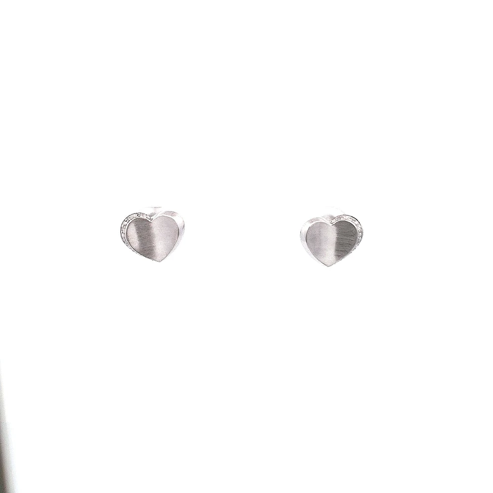 Sterling Silver 0.07cttw Diamond Heart Earrings
