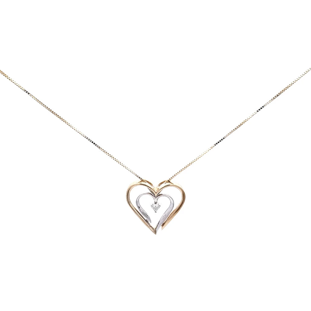 10K Yellow Gold 0.04cttw Canadian Diamond Heart Pendant, 18"