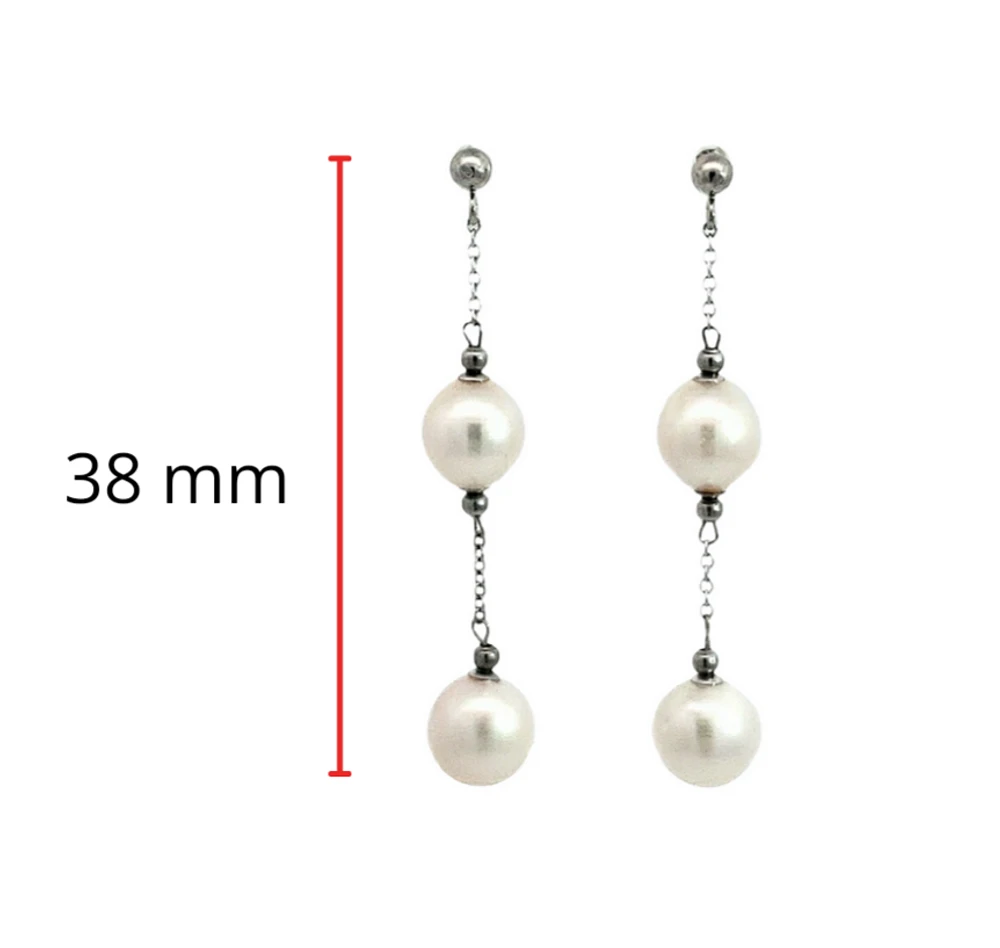 14K White Gold 7.5-8.0mm Cultured Pearl Dangle Earring