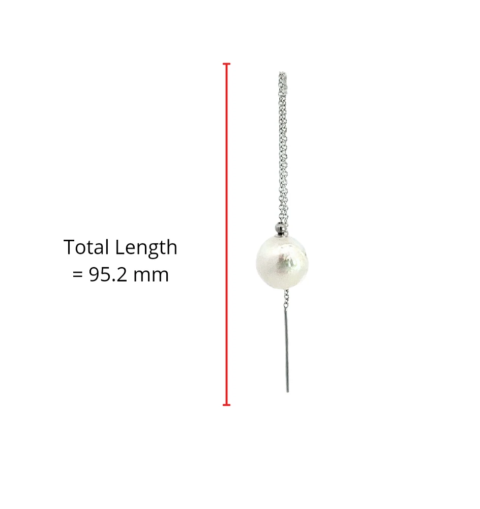 14K White Gold 9mm Cultured Pearl "Threader" Earring