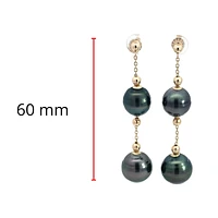 14K Yellow Gold 12.5-14mm Tahitian Pearl Dangle Earring