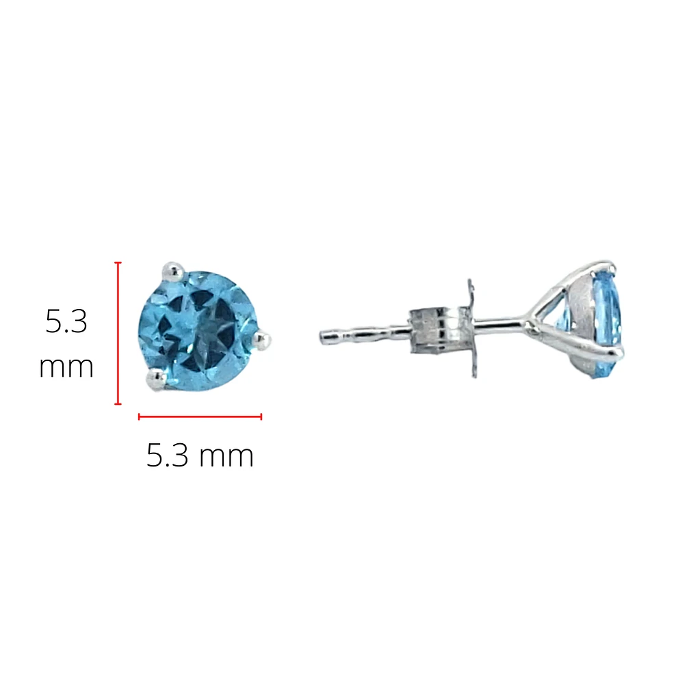 10K White Gold 5mm Topaz Earrings with Three Claw Setting