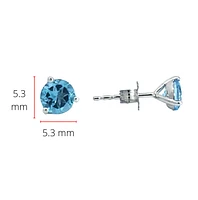 10K White Gold 5mm Topaz Earrings with Three Claw Setting