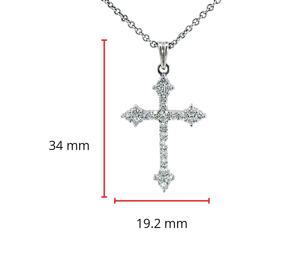 10/14K White Gold 0.85cttw Diamond Cross Pendant, 18"