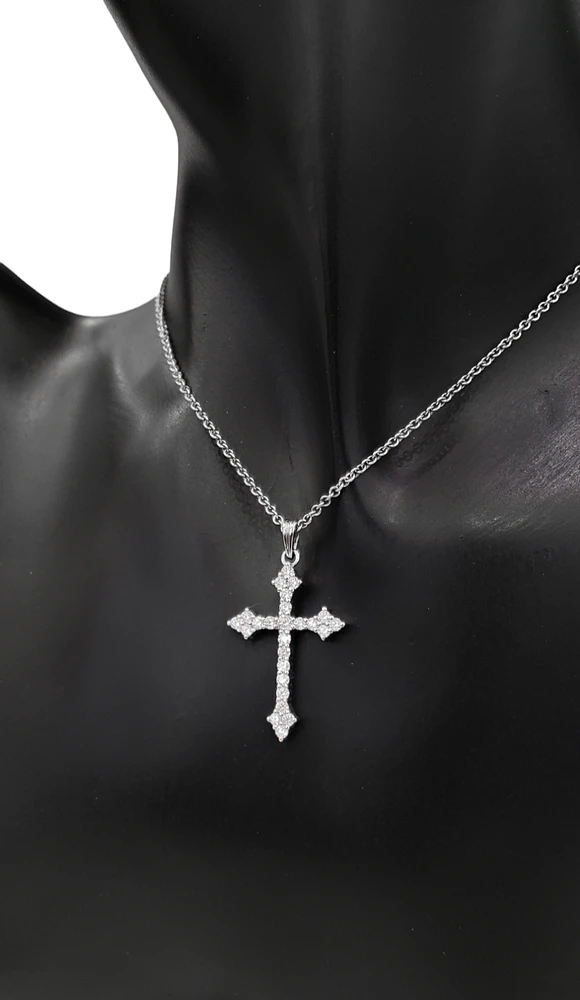 10/14K White Gold 0.85cttw Diamond Cross Pendant, 18"
