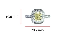 14K White Gold 1.64cttw Fancy Yellow  Cushion Cut Diamond Halo Engagement Ring, Size 6.5