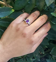 14K White Gold 0.80cttw Amethyst and 0.12cttw Diamond Ring, size 6
