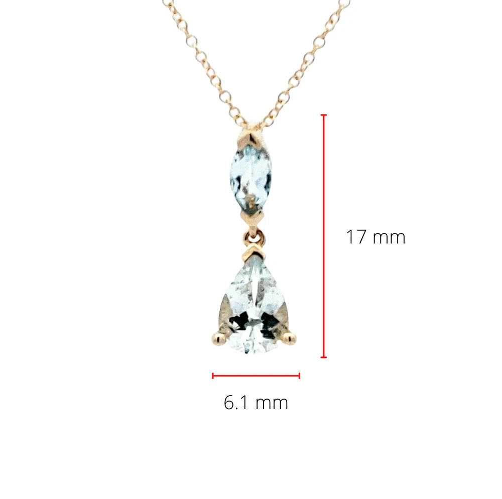 10K Yellow Gold 0.75cttw Genuine Aquamarine Pendant, 18"