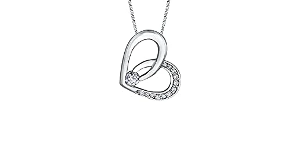 10K White Gold 0.10cttw Canadian Diamond Heart Pendant, 18"