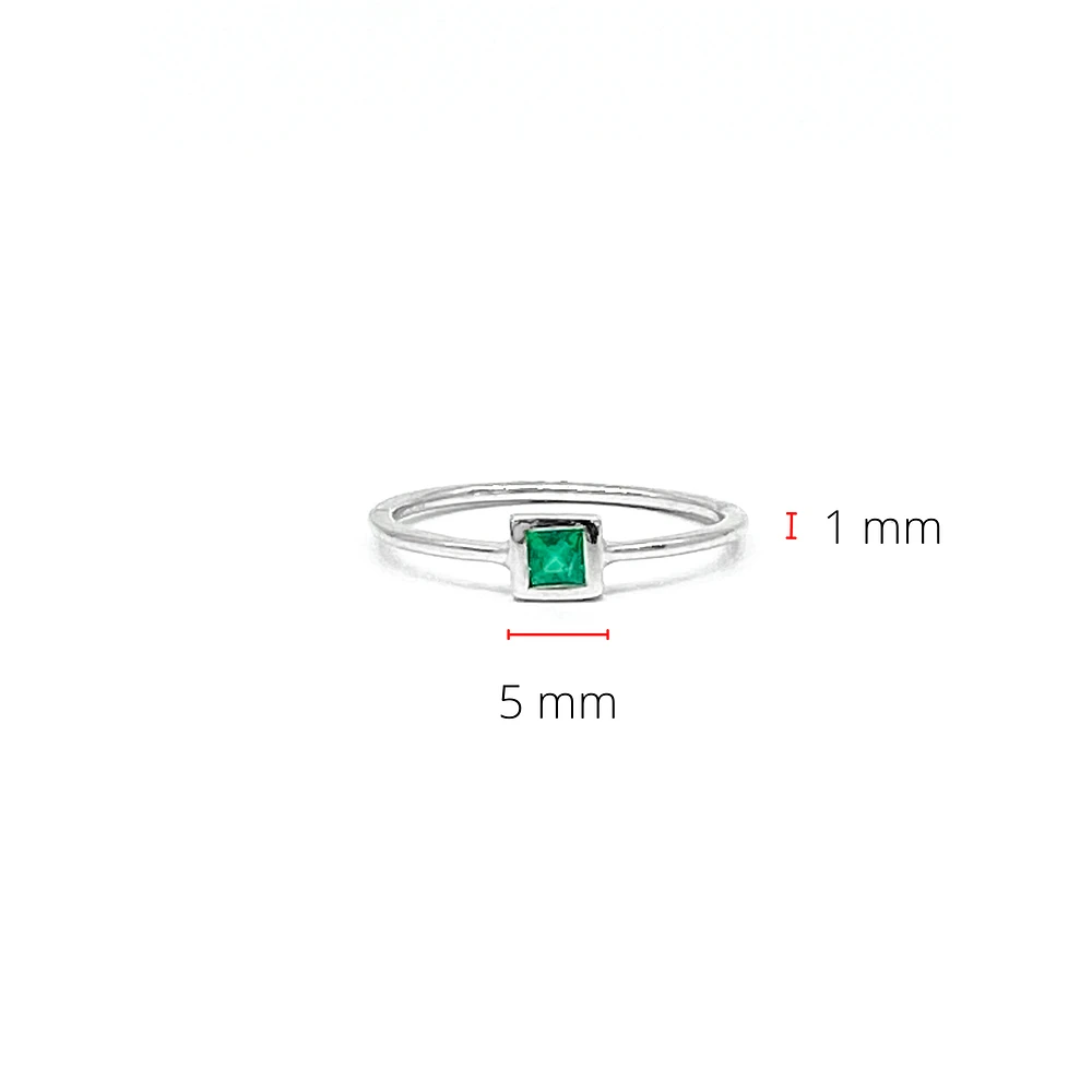 10K White Gold 0.15cttw Genuine Emerald Princess Cut Ring, size 6.5