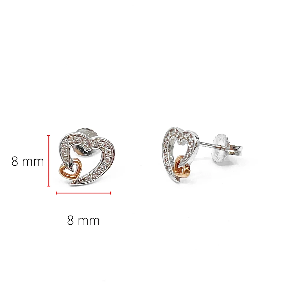 10K White & Rose Gold 0.12cttw Diamond Heart Stud Earrings