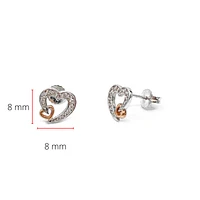 10K White & Rose Gold 0.12cttw Diamond Heart Stud Earrings