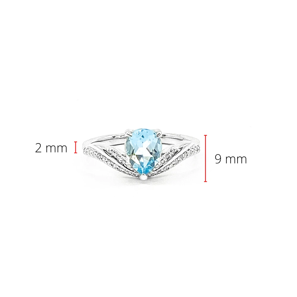 10K White Gold 1.40cttw Genuine Blue Topaz and 0.16cttw Diamond Ring, size 6.5