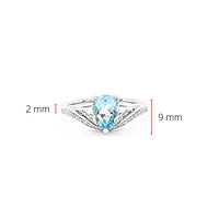 10K White Gold 1.40cttw Genuine Blue Topaz and 0.16cttw Diamond Ring, size 6.5