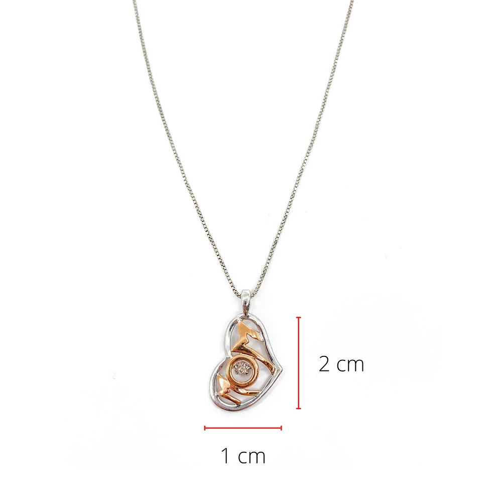 Sterling Silver & 10K Rose Gold 0.02cttw Diamond Mom Pendant, 18"