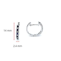 10K White Gold 0.20cttw Genuine Sapphire & 0.04cttw Diamond  Hoop Huggie Hinged Earrings