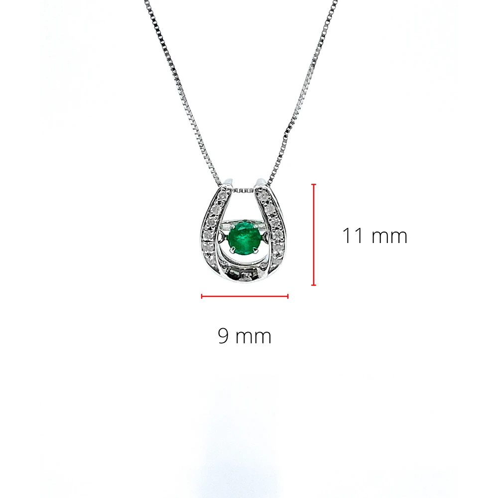 10K White Gold 0.15cttw Round Cut Genuine Emerald and0.07cttw Round Cut  Diamonds Necklace, 18”
