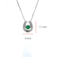 10K White Gold 0.15cttw Round Cut Genuine Emerald and0.07cttw Round Cut  Diamonds Necklace, 18”