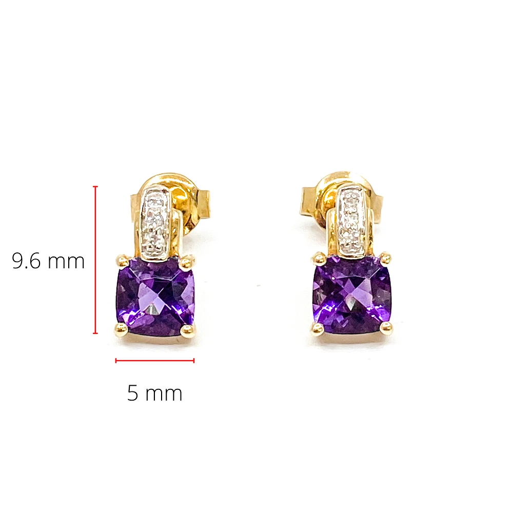 10K Yellow Gold 1.00cttw Genuine Amethyst & 0.025cttw Diamond Earrings
