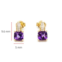 10K Yellow Gold 1.00cttw Genuine Amethyst & 0.025cttw Diamond Earrings