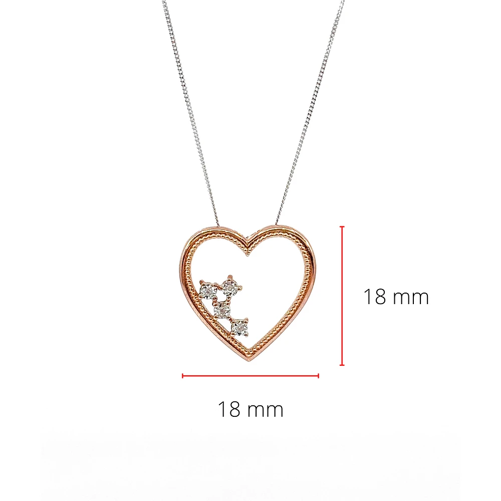 10K White & Rose Gold 0.02cttw Diamond Heart Pendant, 18"
