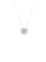 925 Sterling Silver 8mm Cubic Zirconia Halo Necklace - 18 Inches