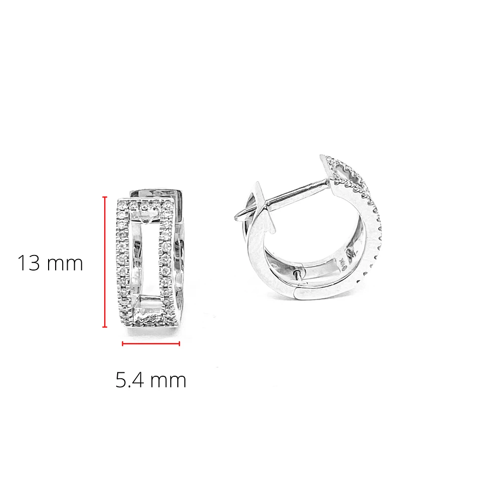 10K White Gold 0.20cttw Hoop Huggie Hinged Diamond Earrings