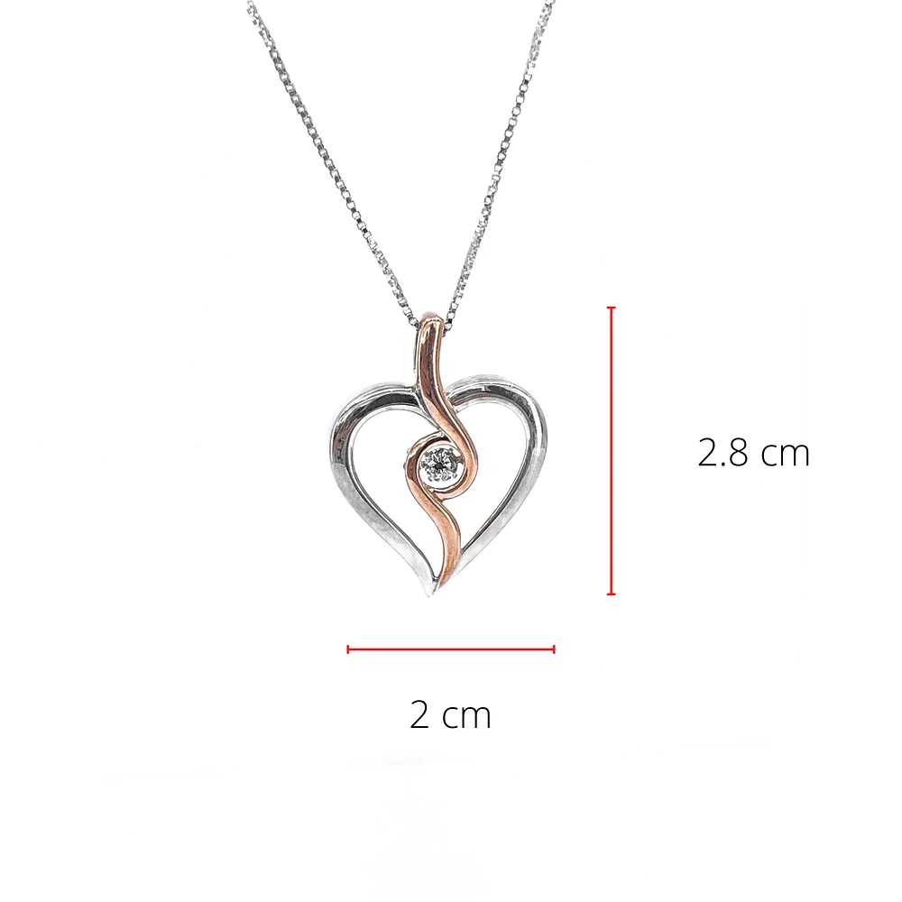 10K Rose Gold and Sterling Silver 0.12cttw Canadian Diamond Heart Necklace, 18"