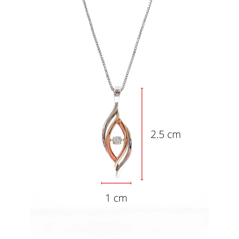 Sterling Silver and 10K Rose Gold 0.125cttw Diamond Pendant, 18"